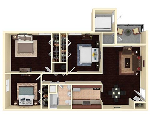 Floor plan for 3 beds, 1 bath